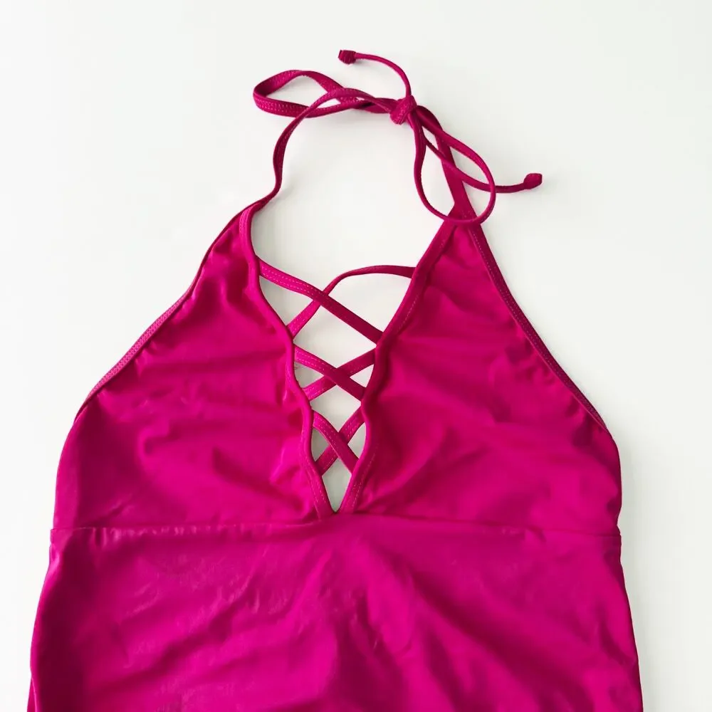 [Frederick's of Hollywood] Fuchsia Pink Sunset One-Piece Swimsuit NWT Sz Large L